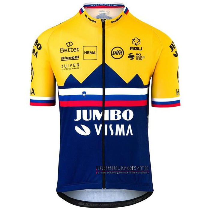 Abbigliamento Jumbo Visma 2020 Manica Corta e Pantaloncino Con Bretelle Visma Giallo Blu - Clicca l'immagine per chiudere